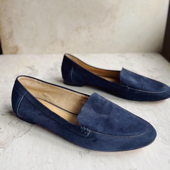 Talbots Shoes - TALBOTS Suede Navy Blue Almond Toe Flat Loafers Womens 8